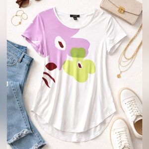 Alfani Abstract Floral Minimalist Art Tee Modern Chic Stretch Spring Top Medium